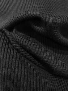 Resyla Plus Size Women's Solid Color Stand Collar Hollow Out Long Sleeve Fitted Sweater, Autumn/Winter - Black - View 4