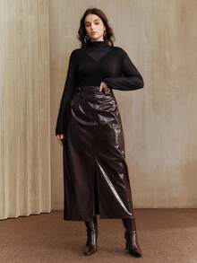Anewsta Eleganter, figurbetonter Strickpullover Einfarbig für Damen in Große Größen, geeignet für Herbst/Winter, passend für Lässig, Formal, Party, Büro, Abschluss, Hochzeit - Schwarz - Übersicht 6