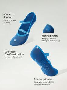 GLOWMODE 3 Pairs Yoga & Pilates Non-Slip Grip Socks With Seamless Toe Construction Yoga Daily - Mykonos Blue - View 4