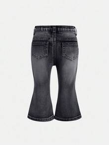 SHEIN Baby Girls' Frayed Heart Denim Jeggings, Blue - Black - View 3
