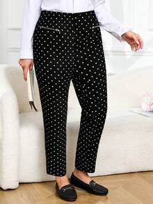 Quần vải chấm bi có khóa kéo cỡ lớn - màu đen - Xem 3