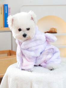 PETSIN 1件猫狗通用宠物浴巾，加厚吸水速干浴袍，腹部配有可调节尺寸的粘扣，可爱小马变身浴袍，宠物沐浴美容巾 - 淡紫色 - 查看 3