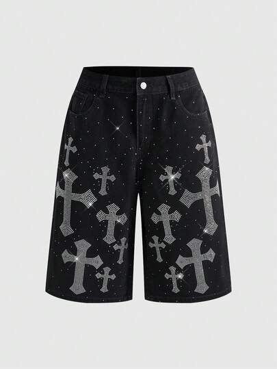 J-Fashion Pantalon capri en jean clouté style streetwear Y2K