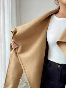 Elenzga Women's Elegant Wool Wrap Shawl Collar Coat, Sophisticated Fashion Outerwear For Fall/Winter Dates And Outings, Available In Coffee Brown, Khaki, And Camel - Khaki - View 6