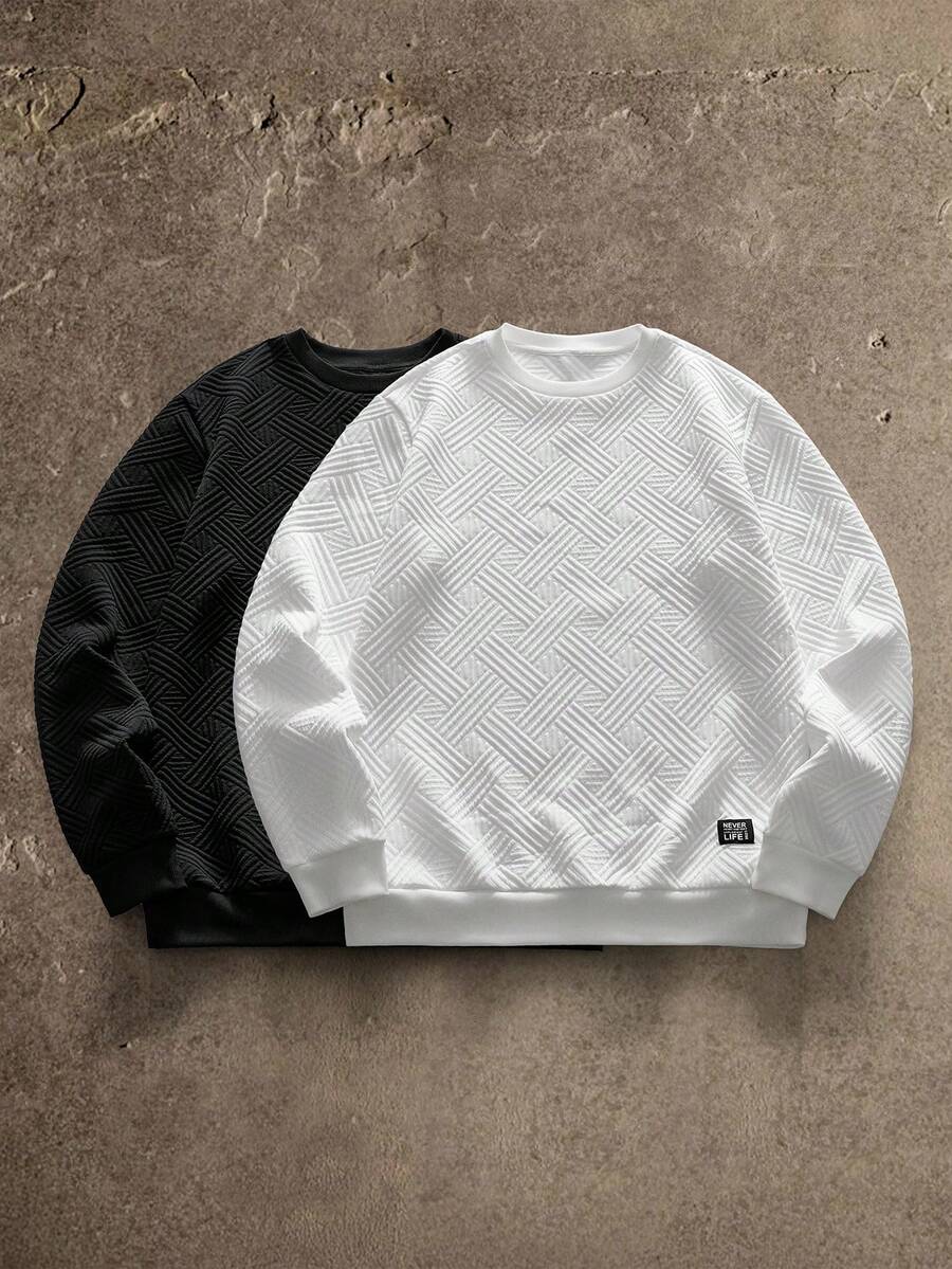 AXEPEAK 2pcs Men's Casual Letter Print Crew Neck Long Sleeve Sweatshirt Set - Multicolor - View 1