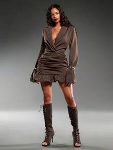 Normani Women's Elegant Solid Color Ruched Commuter Dress