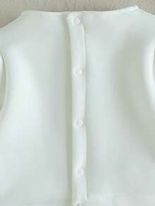 SHEIN 2pcs Baby Girl Cute Sweet Elegant Preppy Fashion White Black Contrast Color Binding Trim Bow Knot Decor Long Sleeve Round Neck Cardigan Jacket Blazer Coat Tops And A-Line Skirt Two Pieces Outfit Sets Suit Soft Clothes For Party Birthday Wedding Photo Shoot Fall Autumn Winter - White - View 4