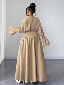 Maweii Plus Size High Waist Long Sleeve Vintage French Style Red Christmas Party Dress - Apricot - View 6