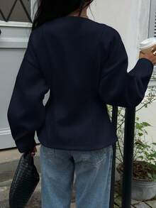 Siren Gaze Damen Einfarbige V-Ausschnitt Langarm Doppelreiher Lässig Jacke