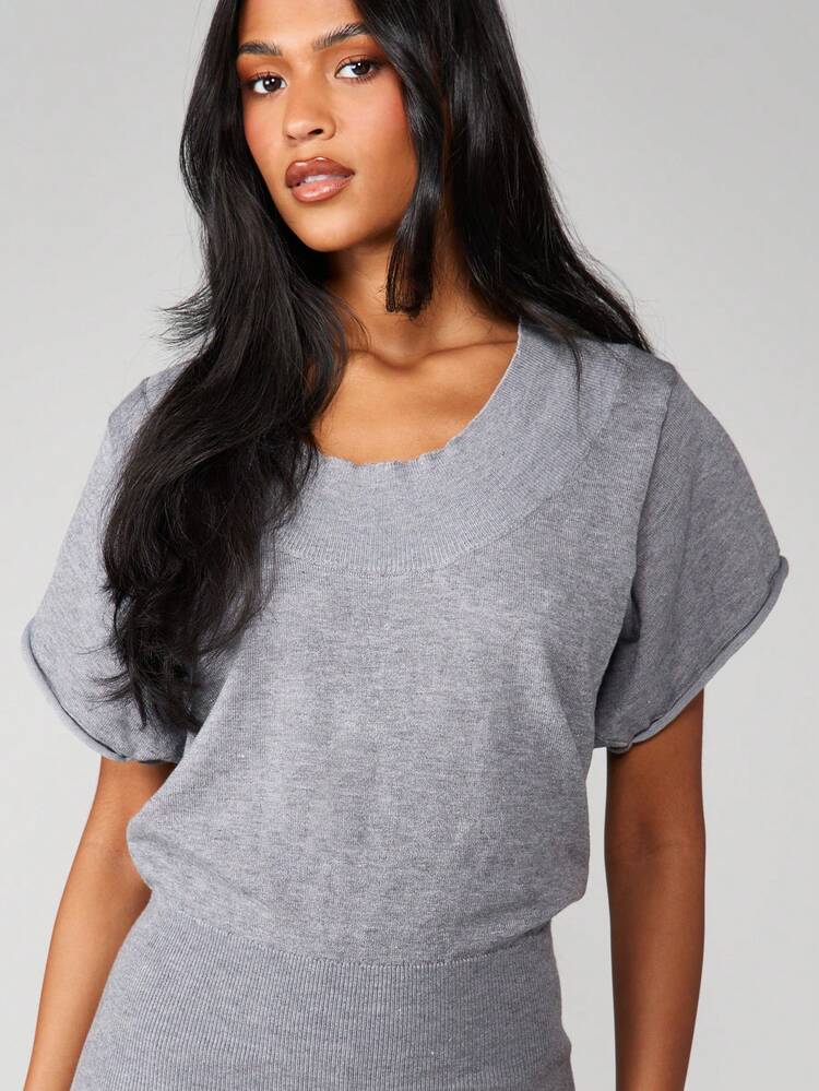 MISSGUIDED Oversized Cable Knit Dolman Sleeve Mini Sweater Dress V-Neck Batwing Fall Winter Casual Knitted Dress