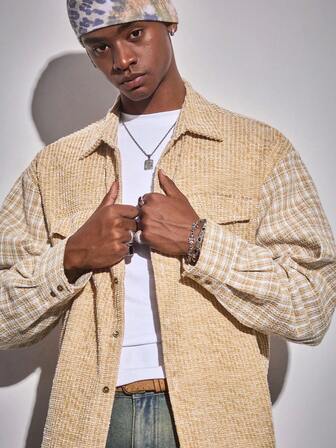 Street Life Chaqueta casual de hombre con parches de mezcla de lana