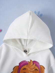 SHEIN | PAW Patrol 2pcs/Set Young Girl Cute Cartoon Puppy Print Hooded Long Sleeve Sweatshirt And Long Pants Knit Outfit - Black and White - View 5