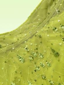 Ellevyn 女士优雅华丽派对半身裙，绿色亮片正式长裙，夏季亮绿色派对裙，新年圣诞节秋冬季绿色亮片圣诞新年派对 - 綠色 - 查看 6