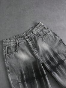ROMWE MEN Street Life Jeans de mezclilla casuales y versátiles con bolsillos y ajuste holgado lavado para hombres - Negro - Ver 7
