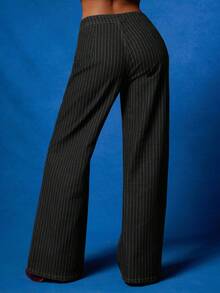 NYA SZN Petra Denim Pant High Rise Pinstripe Stripe Straight Leg Fitted For Women - Black - View 2