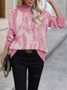 EMERY ROSE Women's Casual Colorblock Stand Collar Sweater, Autumn/Winter - Pink - View 4
