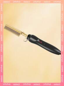 JMMO 二合一加热铜梳，适用于直发和卷发 - 带支架的电加热梳，方便造型，成人发饰，家庭护发 | 时尚金色点缀 | 耐用造型梳，卷发器两用铜梳直发器和卷发器，多功能电动发刷直发器 - 查看 2