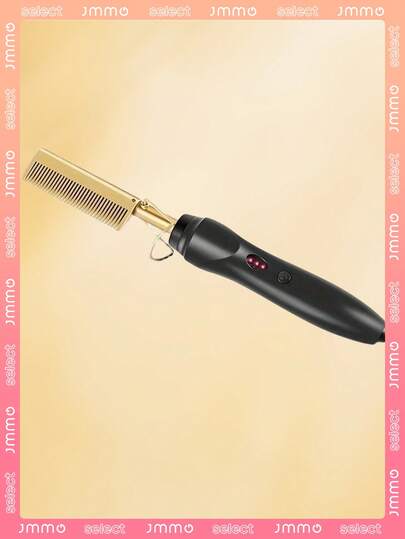 JMMO 2-In-1 Heated Copper Comb, Suitable For Straight And Curly Hair - Electric Heated Comb With Stand, Convenient Styling, Adult Hair Accessory, Home Hair Care | Fashionable Gold Accents | Durable Styling Comb, Curling Iron Dual-Use Copper Comb Straightener And Curler, Multi-Function Electric Hair Brush Straightener