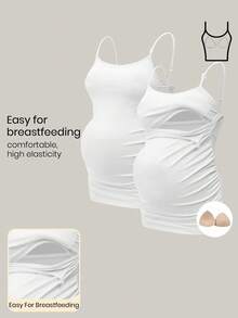 Modmama Maternity Camisole With Built-In Bra Cup, Nursing Tank Top, White