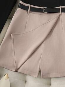 Franclia Conjunto de 2 piezas de top de manga larga con hombros descubiertos negro y shorts caqui, elegante y casual, versátil para uso diario, tallas grandes, para primavera/otoño - Multicolor - Ver 6