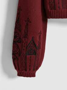 ROMWE Gothic Palace Embroidered Turtleneck Sweater - Burgundy - View 3
