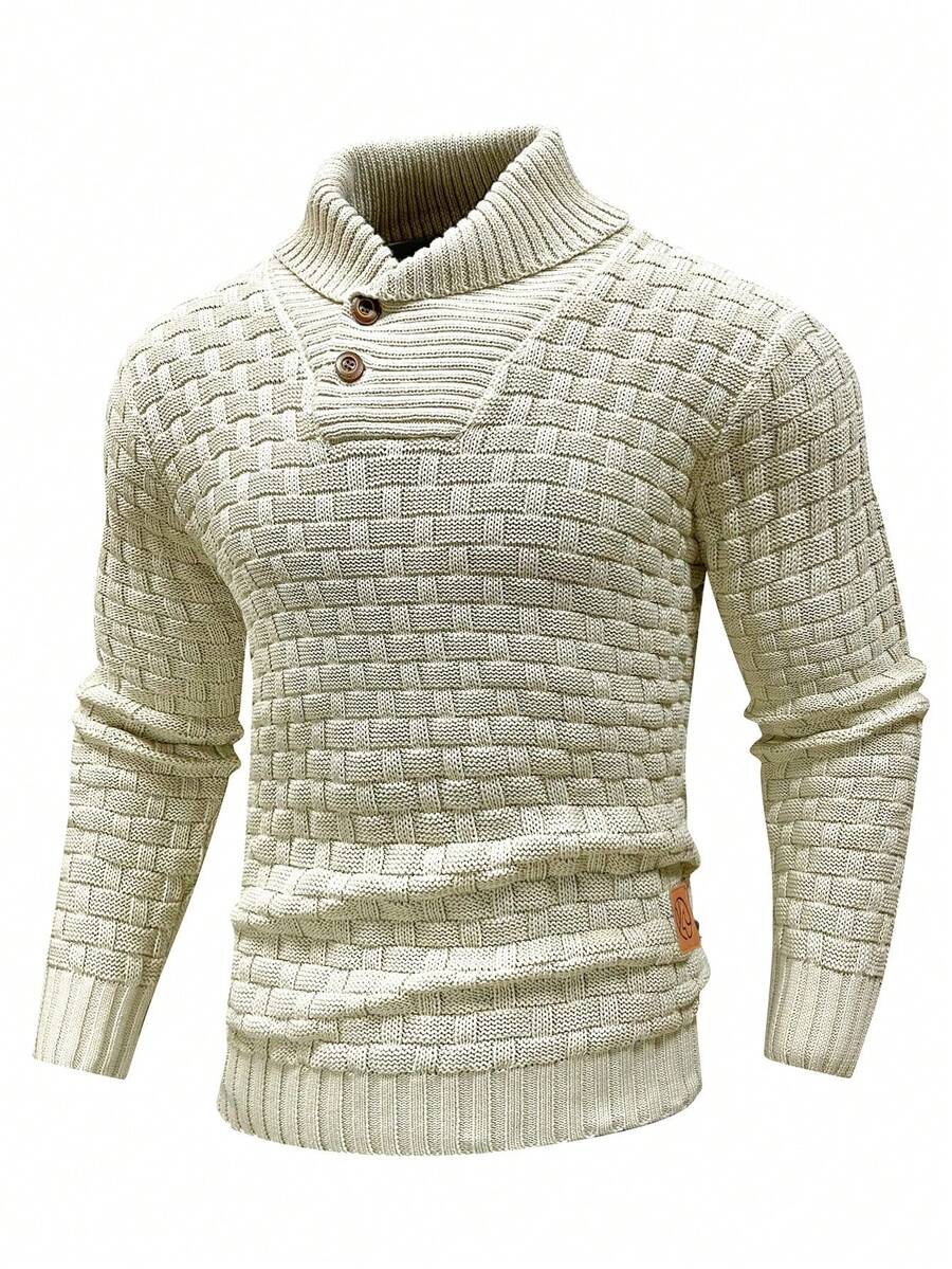 Manfinity Homme Men's Solid Color Minimalist Casual Long Sleeve Sweater - Khaki - View 1