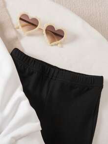 Genkimix Kids 2pcs/Set Young Girls Crew Neck White Long Sleeve Sweatshirt, Leopard Print Bow Sweatshirt & Flare Pants Set - Black and White - View 4