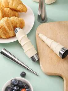 牛角面包锥模具 - 可重复使用的不锈钢管，适用于自制空心糕点，专业DIY烘焙工具 - 銀色 - 查看 4