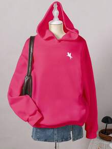 SHEIN Áo sweatshirt nữ tuổi teen phong cách thường ngày mùa thu/đông, sáng tạo, cá tính, tươi mới, in hình chiến binh kỵ binh cao cấp, thoải mái. - Màu Hồng Tươi - Xem 6