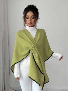 Elenzga Áo len cardigan dáng rộng cổ xẻ thời trang thu đông mới cho nữ, nhẹ, sang trọng, thường ngày - màu xanh lá - Xem 3