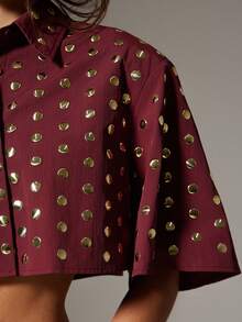 Denimoi Women's Gold Decorative Cropped Long Sleeve Shirt - Burgundy - View 2