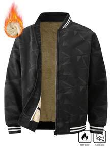 Manfinity Homme 男士几何印花长袖休闲保暖棒球领夹克，秋冬季，保暖内衬 - 黑色 - 查看 6