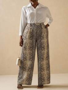 Maweii Vintage Casual Loose Printed Plus Size Pants - Apricot - View 5