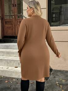 SHEIN Clasi Plus Size Solid Color Casual/Work Wear Dress, Autumn/Winter - Khaki - View 2