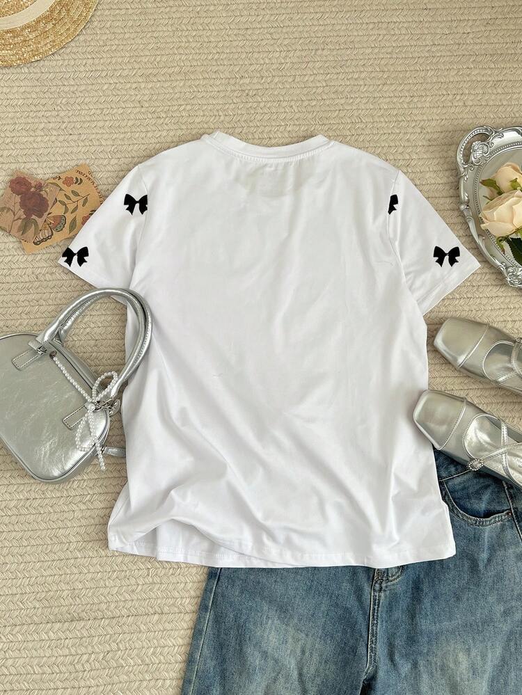 Resyla Women's Casual Bow Print Short Sleeve T-Shirt, Summer - Multicolor - View 2