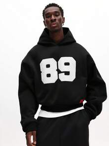 SUMWON Oversized Pullover Hoodie With Number 89 Print And Drawstring Hood For Casual Wear - Black - View 4