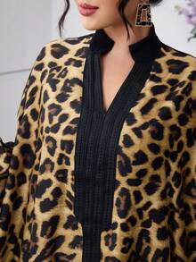 Al Najma 女士宽松豹纹休闲睡袍，适合日常穿着和聚会场合 - 黑色 - 查看 7