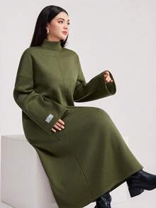 Veilorie Women Casual Loose Solid Color Comfortable Long Sleeve Sweatshirt Dress - Army Green - View 7