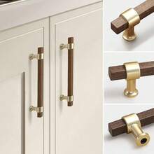 1pc Modern Simple Wooden Furniture Cabinet Drawer Pull Handle, Oak Or Walnut Wood - Multicolor - View 2
