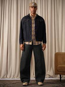 RivetRise 男士休闲宽松喇叭裤黑色牛仔裤 - 黑色 - 查看 3