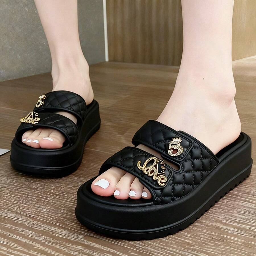 Chanclas /pantuflas de Moda Mujer con Plataforma Alta para Aumentar Estatura, Sandalias Unisex de Hebilla de Una Pieza para Exterior e Interior, Suela Antideslizante - 8756-Negro - Ver 1
