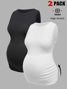 Modmama 孕妇休闲纯色褶皱背心，夏季 - 彩色 - 查看 12