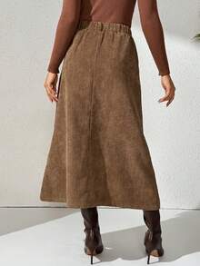 Feyla Casual Versatile Minimalist Solid Color Commuter Daily Wear Women Skirt - Brown - View 2