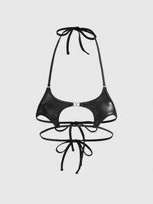 ROMWE Grunge Punk Women's Dark Punk Y2K Music Festival Party Cross Stud Lace-Up Sexy Bralette - Black - View 1