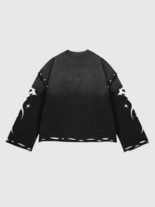 ROMWE MEN Goth Distressed Graphic Long T-Shirt - Black - View 2