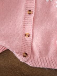 SHEIN Cute Floral Pattern Pink Cardigan, Versatile For Autumn/Winter, Babygirl