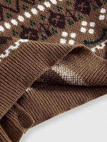 ROMWE Fairycore Große Größen Retro Blumenmuster Braun Gestrickter Cardigan