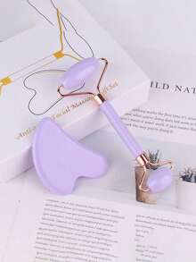 1PC Pink Green Facial Massage Tool Double Sided Roller Heart Shape Gua Sha Board Face Lift V Line Contour Device Portable Beauty Skin Care Women Gift - Multicolor - View 8