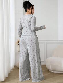Feyla Plus Size Square Neck Long Sleeve Ruched Asymmetrical Hem Casual Comfortable 2 Pieces Set - Rust Brown - View 2