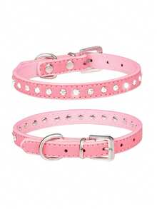 PETSIN Shiny Rhinestone Dog Collar Small And Medium-Sized Leather Pet Collar Adjustable Cat Collar - Light color - View 11